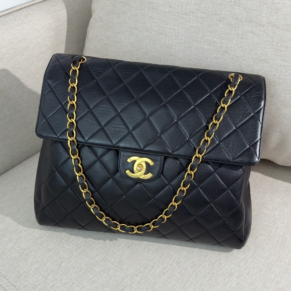 CHANEL Black Quilted Lambskin Large Flap Shoulder Bag GHW - Picture 1 of 17